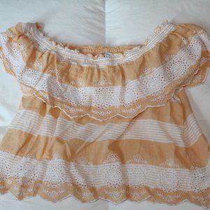 Off the shoulder eyelet top yellow and white